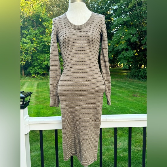 MARC BY MARC JACOBS BRONZE TAUPE WOOL KNIT BODY CON MIDI SWEATER DRESS XS - Picture 2 of 6